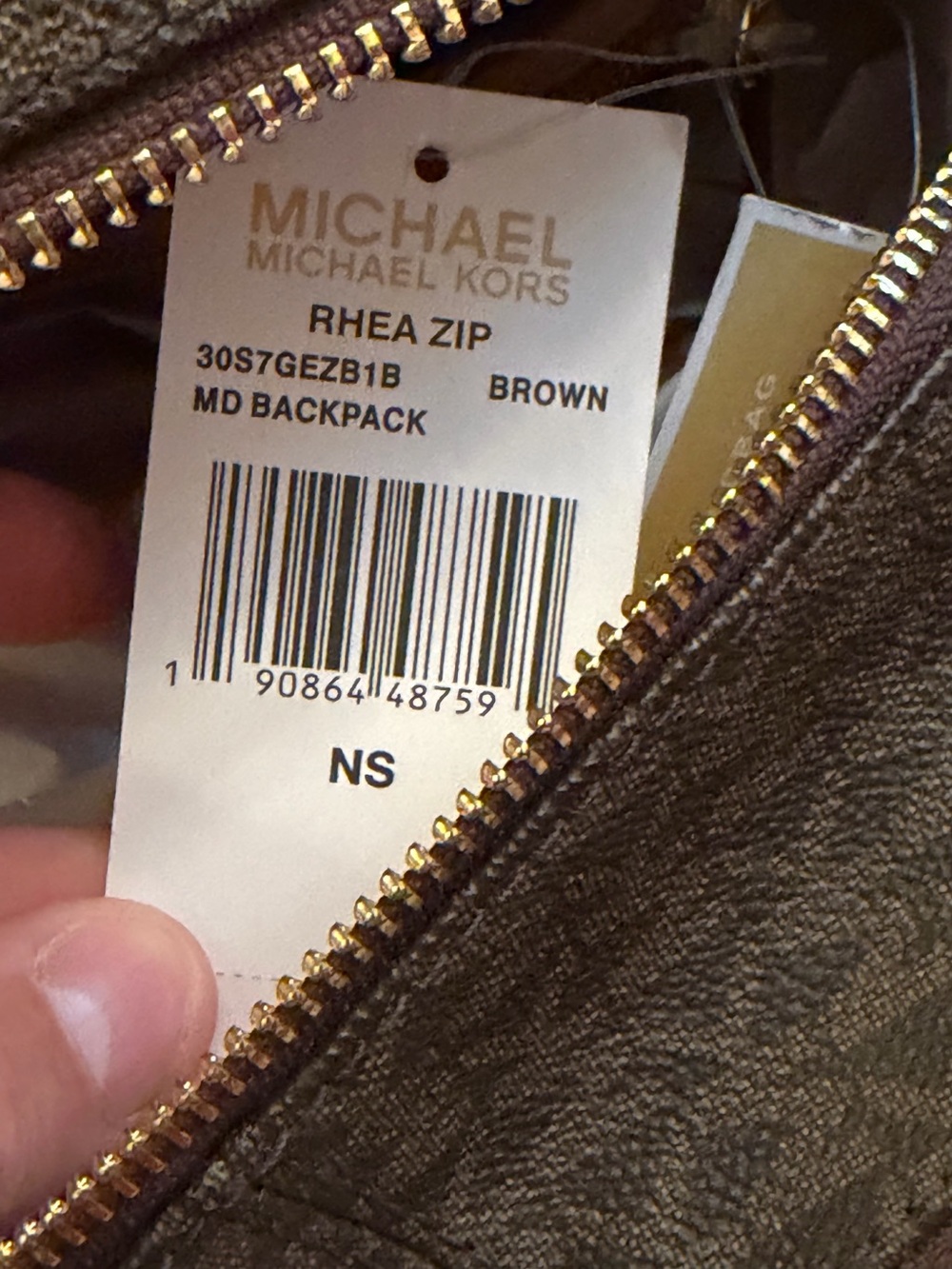 NWT Michael Kors Rhea Zip Medium Signature Backpack Handbag Natural Brown - Picture 8 of 13